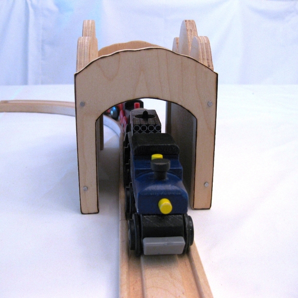 Wooden Train Tunnel Playset Kit with Trains - Picture 2 of 12